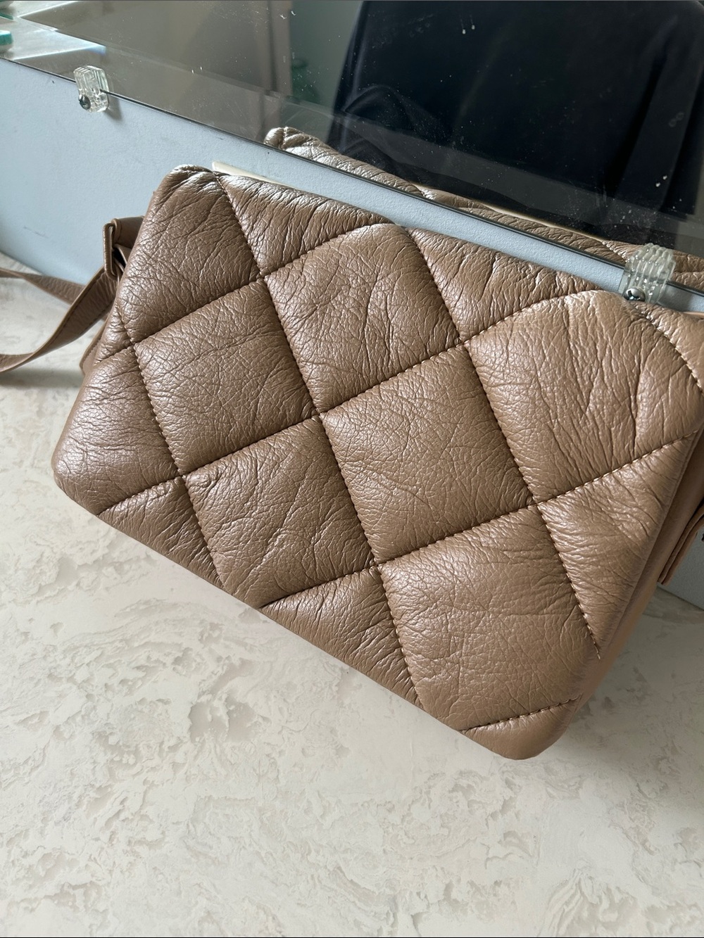Quilted Leather Crossbody Bag - Taupe